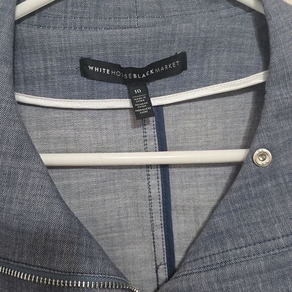 WHITE HOUSE BLACK MARKET Light Blue Lightweight Canvas Moto Jacket Size 10 - Picture 2 of 8